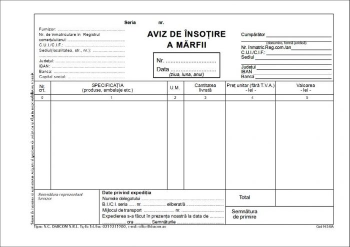Aviz de insotire marfa A5 – DarcomShop.ro