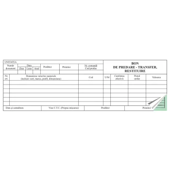 Bon de predare transfer restituire autocopiativ, 1/2 A4, imprimat tipizat, Darcom