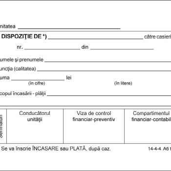 Dispoziție casierie, A6, carnet 100 file, imprimate tipizate, Darcom