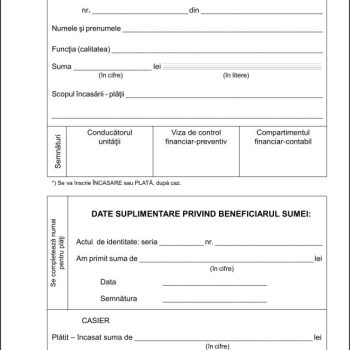 Dispoziție casierie autocopiativă A5, carnet 50 set x 2 ex, imprimate tipizate, Darcom