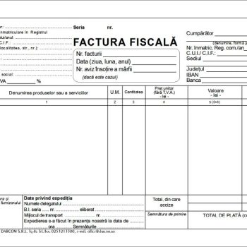 Factură fiscală A5, carnet 50 set, imprimate tipizate, Darcom