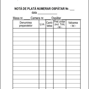 Notă de plată numerar ospătar, A6, carnet 100 file, imprimat tipizat, Darcom