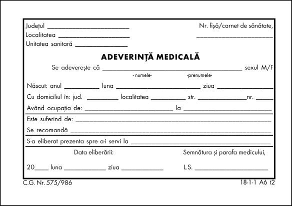 Adeverință medicală A6 100 file, Darcom