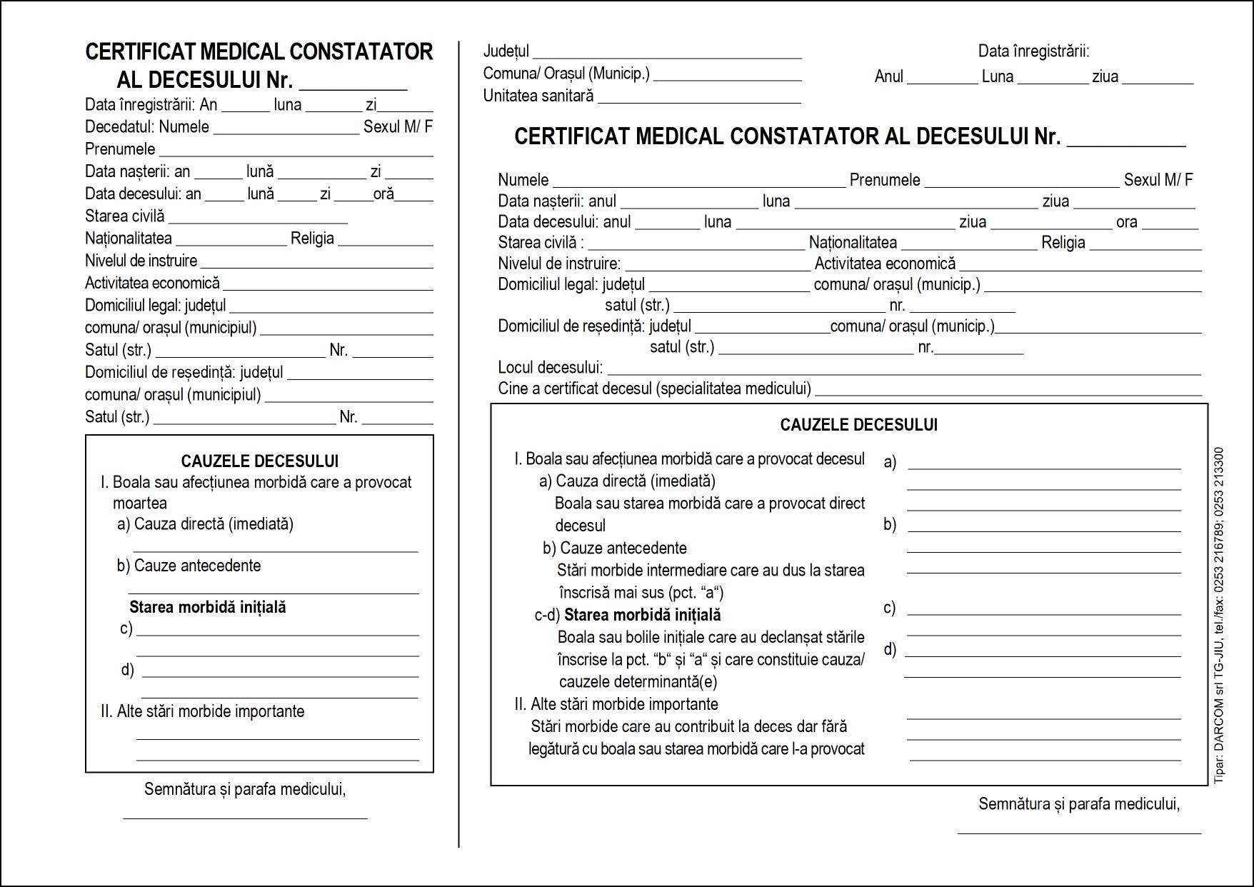 Certificat medical constatator al decesului