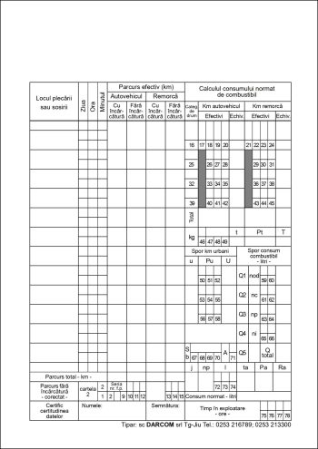 Foaie parcurs marfă A4, carnet 100 file, imprimat tipizat, Darcom