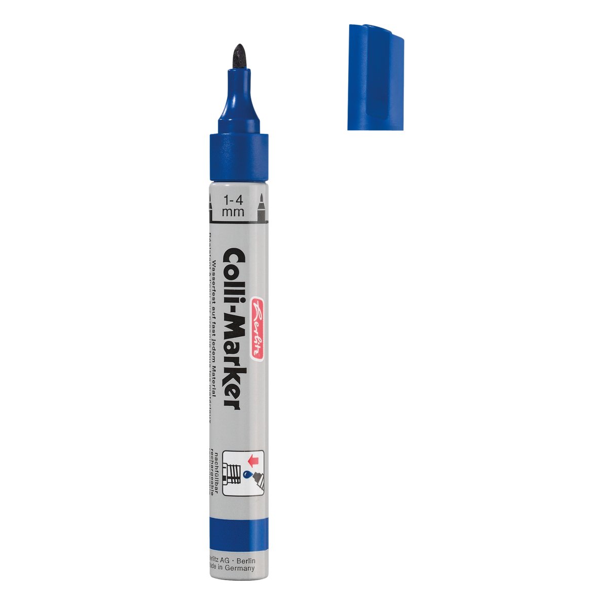 Marker Colli permanent 1-4 mm, reîncărcabil, culoare albastru, Herlitz