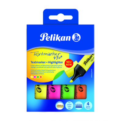 Textmarker 490, set 4 culori, cutie carton, Pelikan