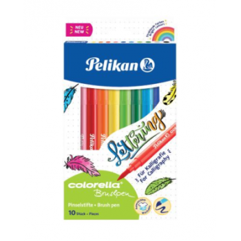 Carioci Colorella Super Brush, vârf tip pensulă, set 10 culori, Pelikan