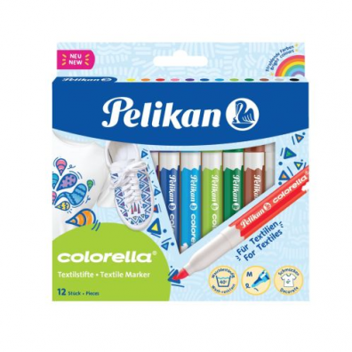 Carioci Colorella textile, set 12 culori, pentru materiale textile, Pelikan
