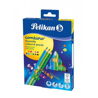 Creioane color Combino lăcuite, groase, secțiune triunghiulară, mină 4 mm, set 12 culori, Pelikan