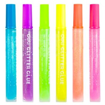 Lipici lichid glitter neon, 6 culori x 12 ml, Deli