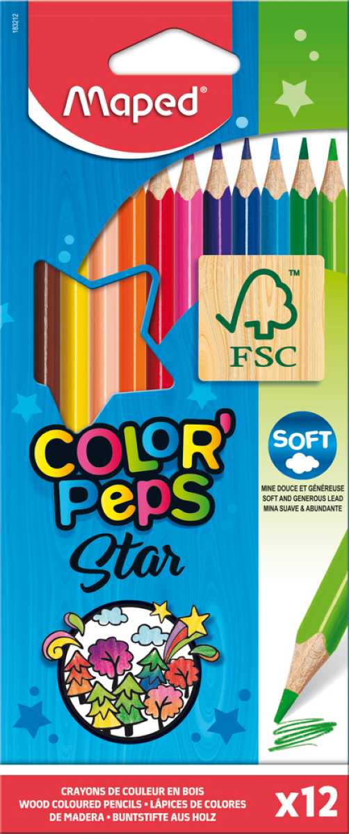 Creioane colorate Maped Color’Peps Star 12 culori/set FSC
