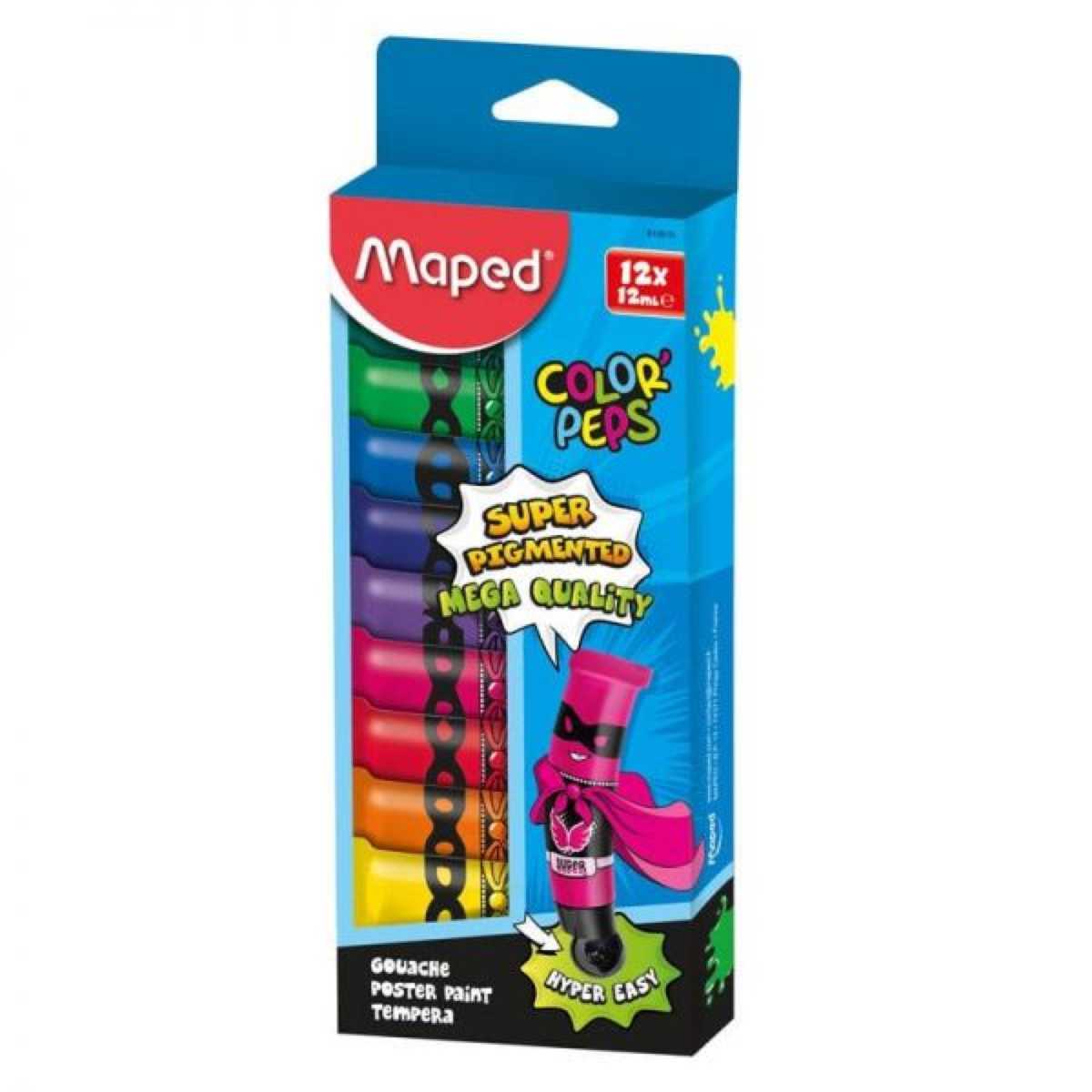 Tempera Maped Color’Peps 12 ml 12 culori cutie carton