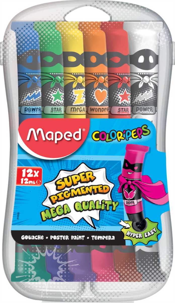 Tempera Maped Color’Peps 12 ml 12 culori cutie plastic