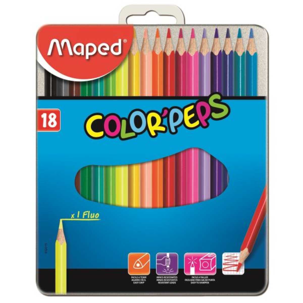 Creioane colorate Maped Color’Peps Star 18 culori/set cutie metal