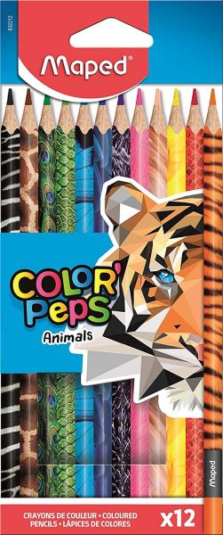 Creioane colorate Maped Color’Peps Animals 12 culori/set FSC