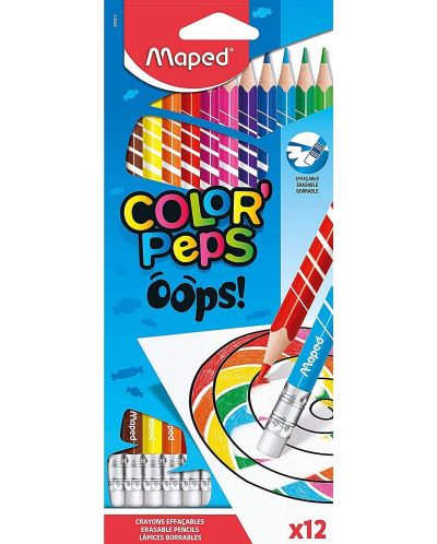 Creioane colorate Maped Color’Peps Oops cu guma 12 culori