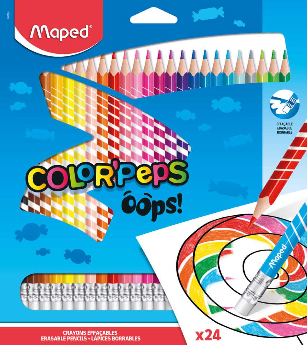 Creioane colorate Maped Color’Peps Oops cu guma 24 culori