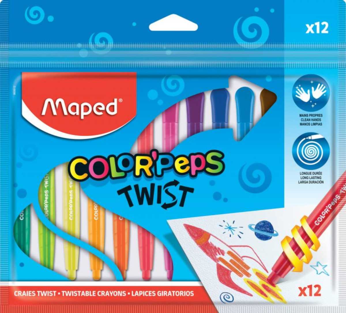 Creioane cerate Maped Color’Peps Twist 12 culori/set