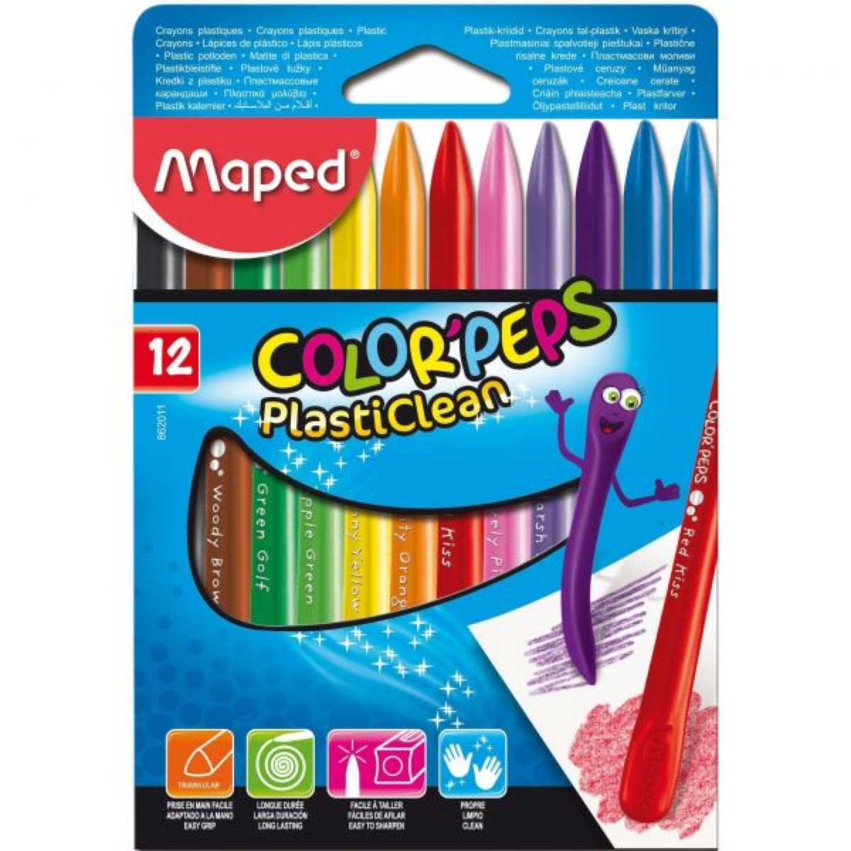 Creioane cerate Maped Color’Peps Plasticlean 12 culori/set