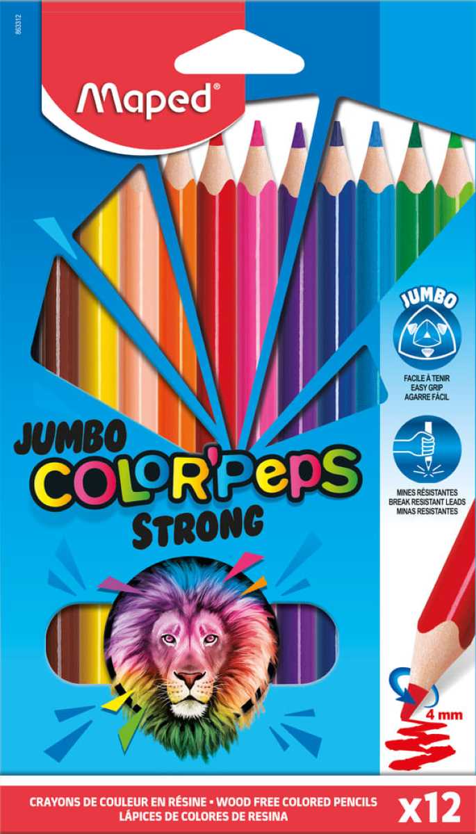 Creioane colorate Maped Color’Peps Strong  Jumbo 12 culori/set