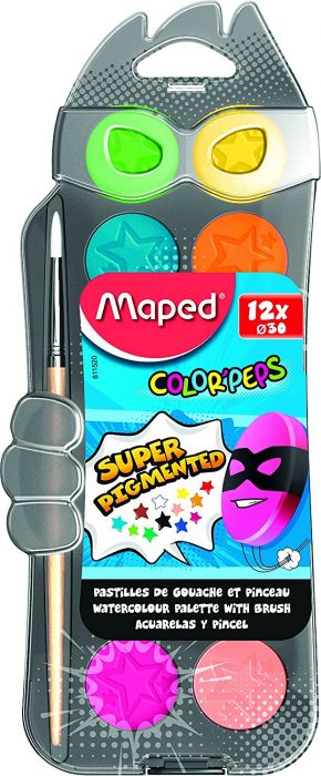 Acuarele Maped Color’Peps Ø 30 mm 12 culori/set + pensula