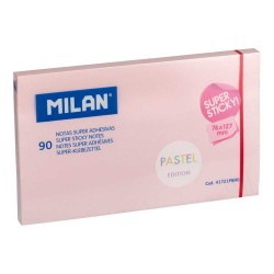 Bloc notes adeziv 126 x 76 mm, roz pal, Super sticky, Milan