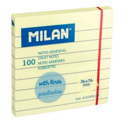 Bloc notes adeziv 76 x 76 mm, liniat, galben pal, Milan
