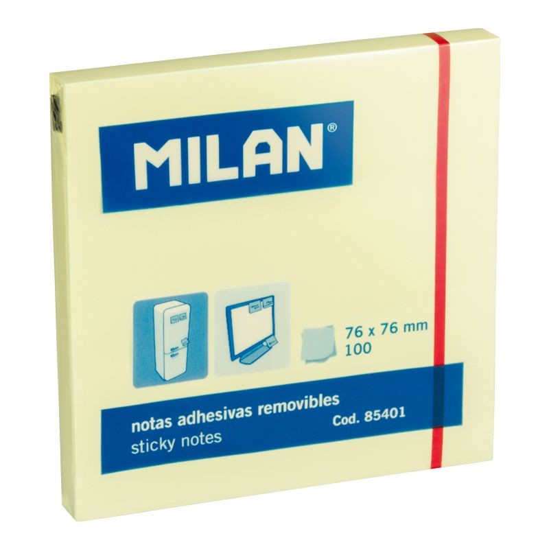 Bloc notes adeziv 76 x 76 mm, galben pal, Milan