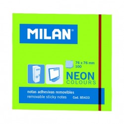 Bloc notes adeziv 76 x 76 mm, verde neon, Milan