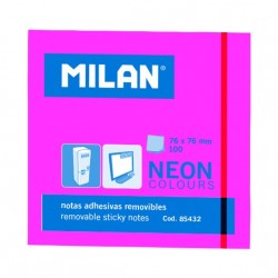 Bloc notes adeziv 76 x 76 mm, roz neon, Milan