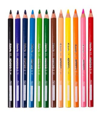 Creioane colorate 12 culori cu ascuțitoare, triunghiulare, Jumbo, Kores