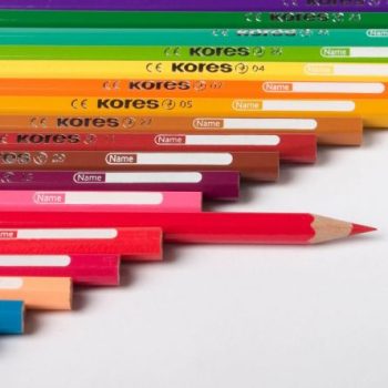 Creioane colorate 24 culori și ascuțitoare, triunghiulare, Kores