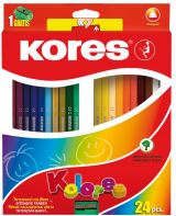 Creioane colorate 24 culori și ascuțitoare, triunghiulare, Kores