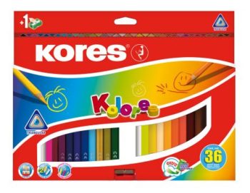 Creioane colorate 36 culori și ascuțitoare, triunghiulare, Kores