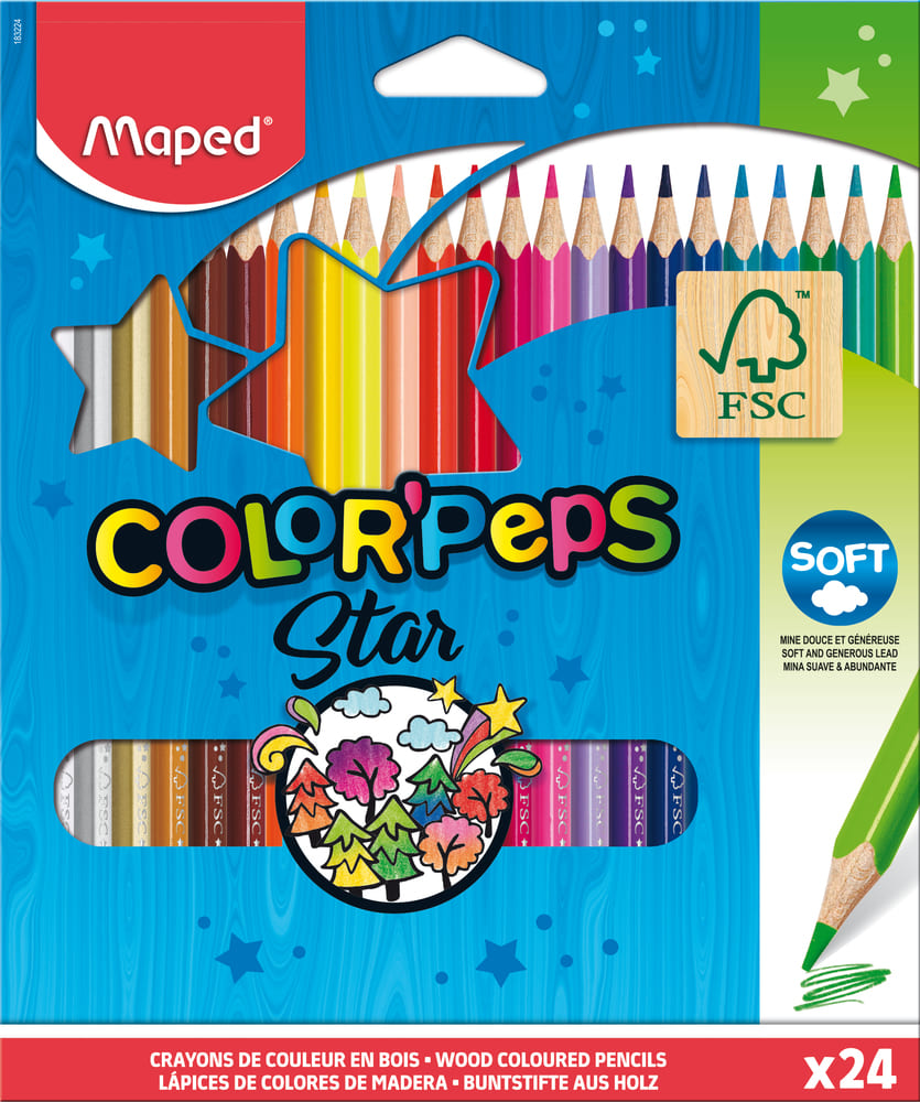 Creioane colorate Maped Color’Peps Star 24 culori/set FSC