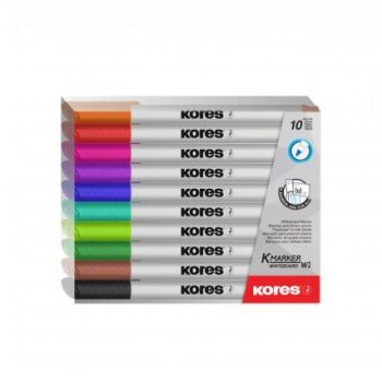 Marker whiteboard set 10, slim, Kores