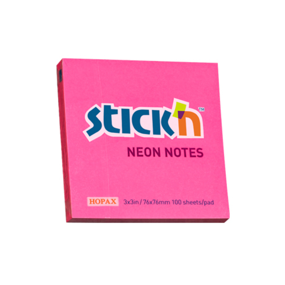 Notes autoadeziv 76 x  76 mm, 100 file, Stick’n, roz neon, Hopax