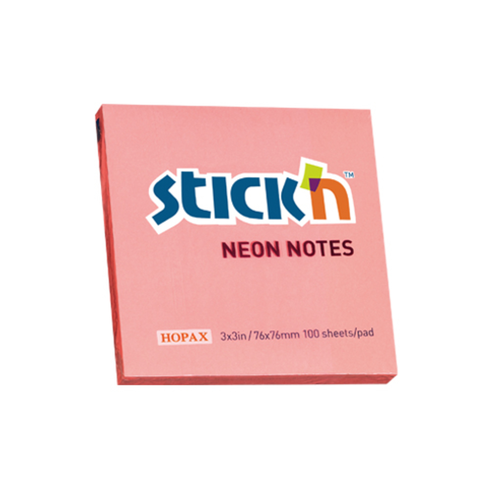 Notes autoadeziv 76 x  76 mm, 100 file, Stick’n, corai neon, Hopax