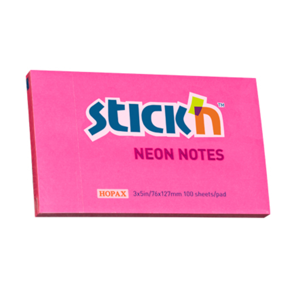 Notes autoadeziv 76 x 127 mm, 100 file, Stick’n, roz neon, Hopax