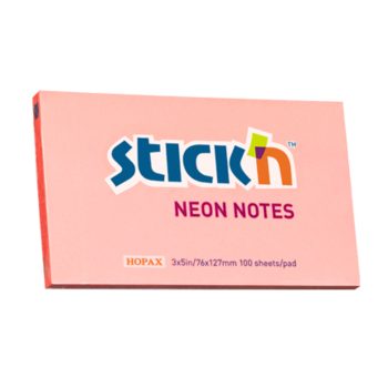 Notes autoadeziv 76 x 127 mm, 100 file, Stick’n, corai neon, Hopax