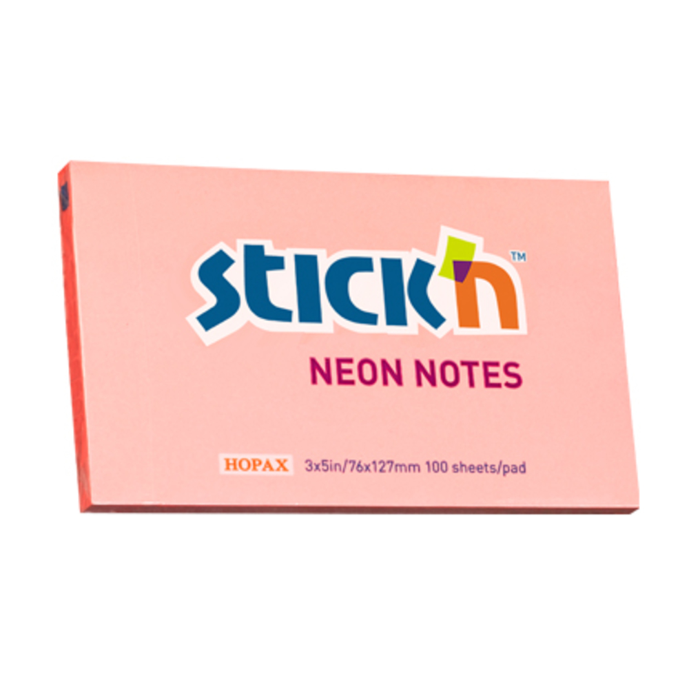 Notes autoadeziv 76 x 127 mm, 100 file, Stick’n, corai neon, Hopax