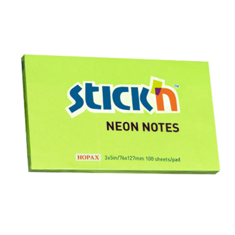Notes autoadeziv 76 x 127 mm, 100 file, Stick’n, verde neon, Hopax