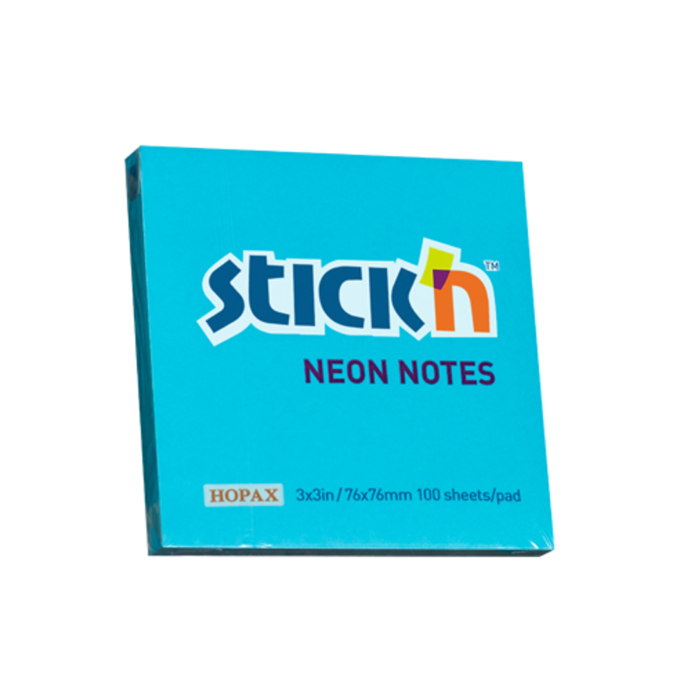 Notes autoadeziv 76 x  76 mm, 100 file, Stick’n, albastru neon, Hopax