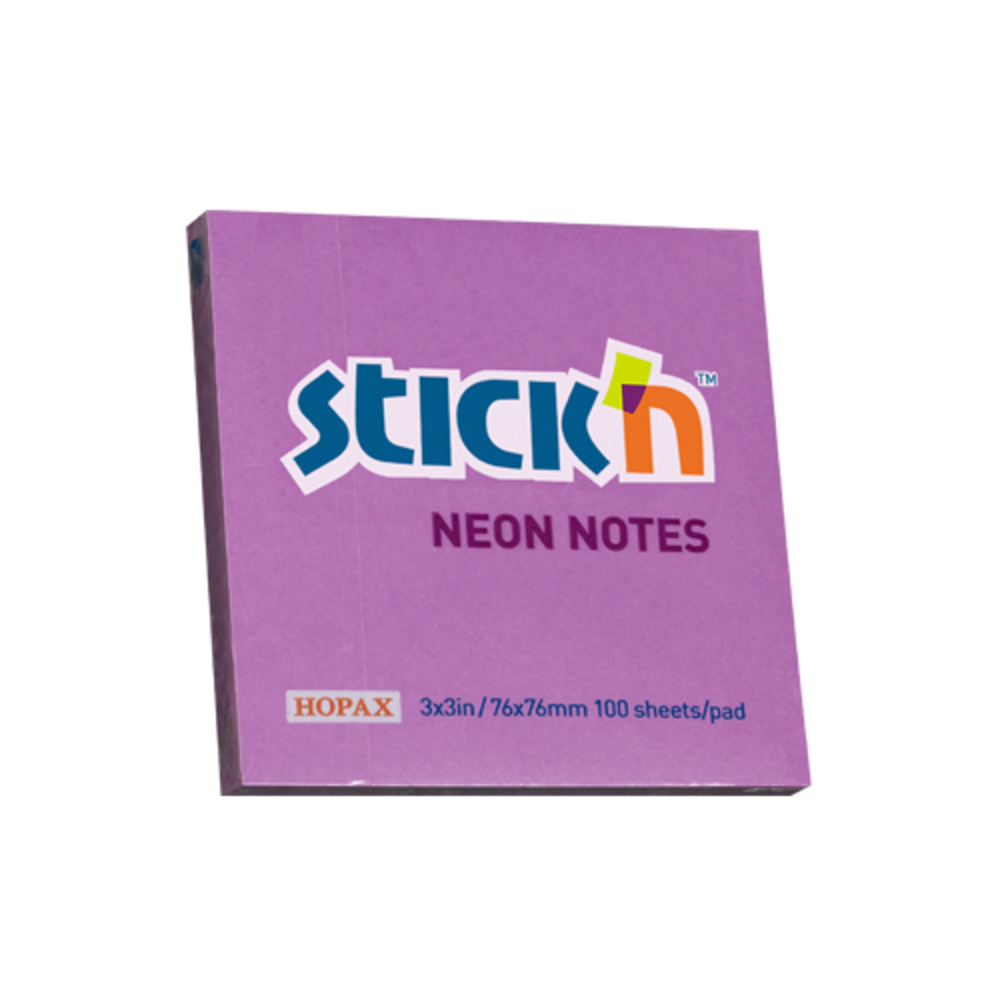 Notes autoadeziv 76 x  76 mm, 100 file, Stick’n, mov neon, Hopax