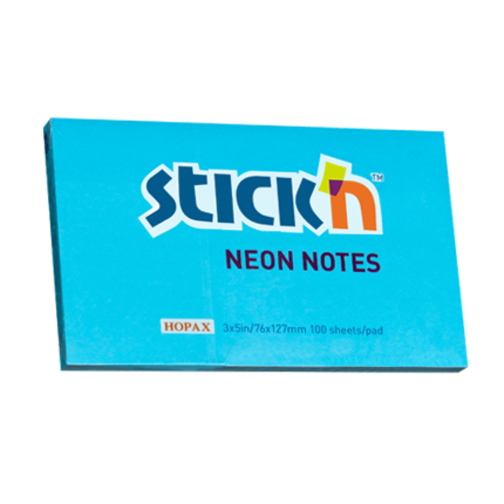 Notes autoadeziv 76 x 127 mm, 100 file, Stick’n, albastru neon, Hopax