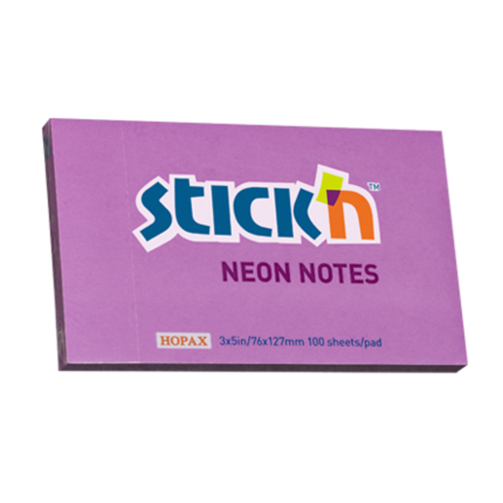 Notes autoadeziv 76 x 127 mm, 100 file, Stick’n, mov neon, Hopax