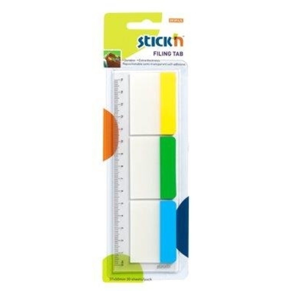 Stick index plastic transparent cu margine color 37 x 50 mm, 3 x 10file/set, Stick’n, 3 culori neon, Hopax