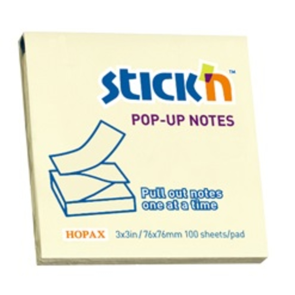 Notes autoadeziv 76 x  76 mm, 100 file, Stick’n Pop-up, galben pastel, Hopax