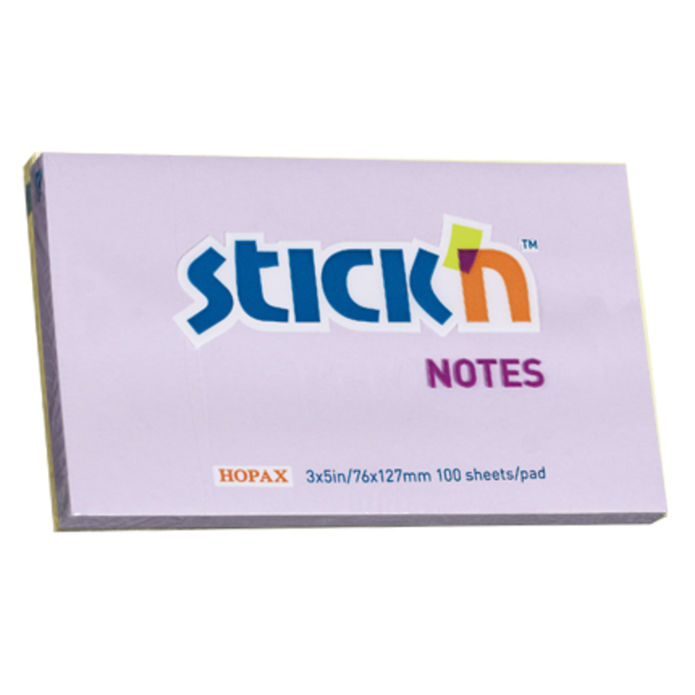 Notes autoadeziv 76 x 127 mm, 100 file, Stick’n, lila pastel, Hopax